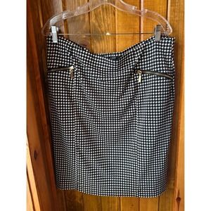 Alfani Houndstooth Pencil Skirt Gold Zip Pockets‎ chic Women Size 14
